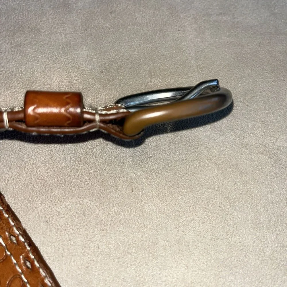 Lauren Ralph Lauren Tooled Brown Leather Belt Flower Pattern Women SZ‎ L 9101304